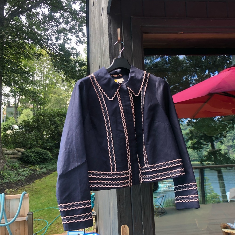 NEW NAVY ADORABLE BODEN COLLARED & WHITE EMBROIDERY DECAL SUIT COAT JACKET